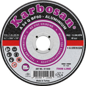 Диск за рязане на алуминий KARBOSAN A54Q THIN, Ø 115 x 1 x 22.23 mm